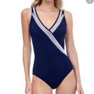 Gottex Navy Blue Socialite Slimming One Piece Swimsuit  Size 10 NWT